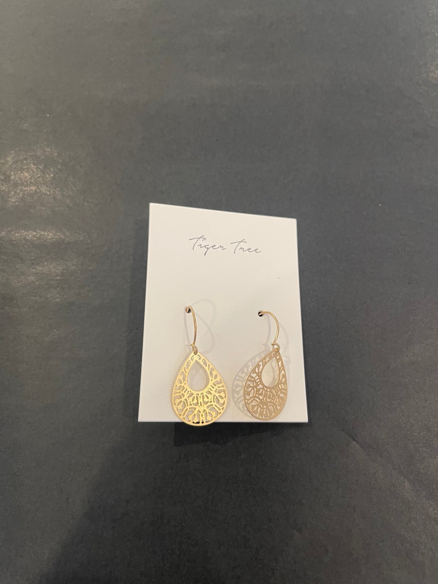 Tiger Tree Filigree TearDrop Earrings 5142