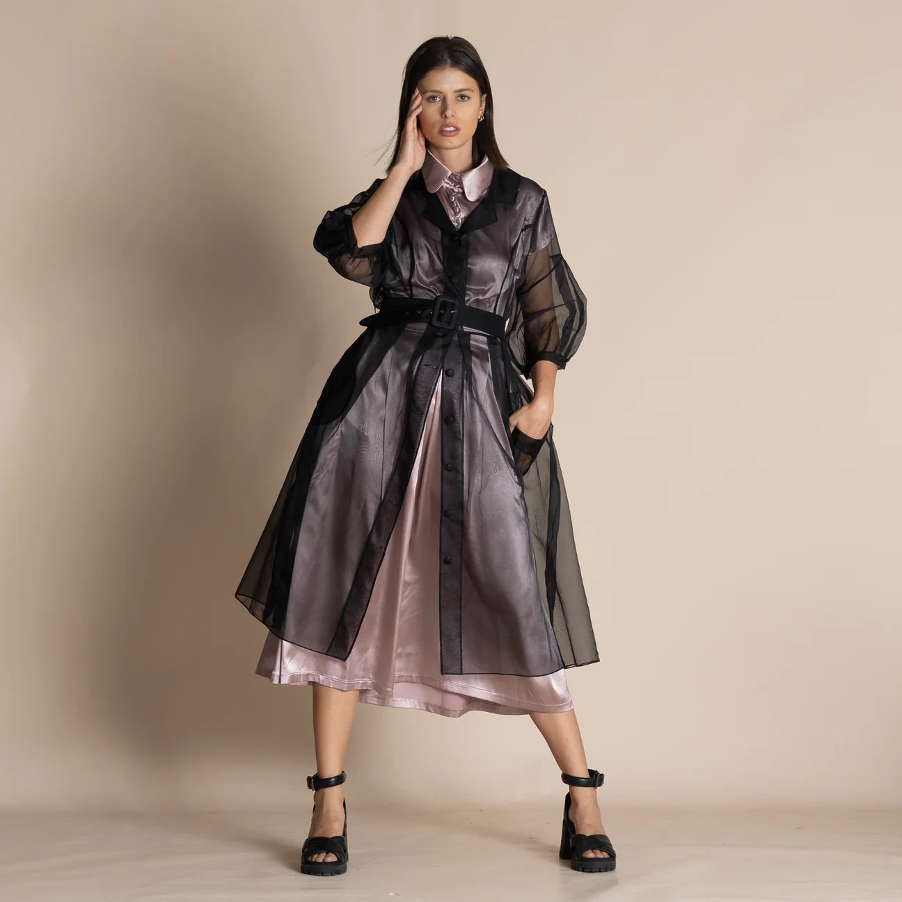 Megan Salmon Silk Organza Trench