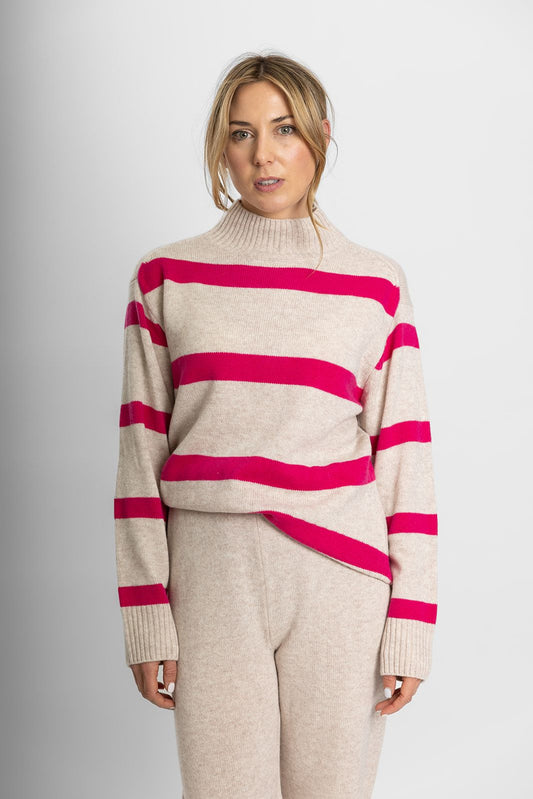 Bow & Arrow Oat/Pink Strip Polo Jumper