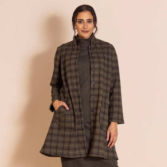 Megan Salmon Plaid Merchant Coat