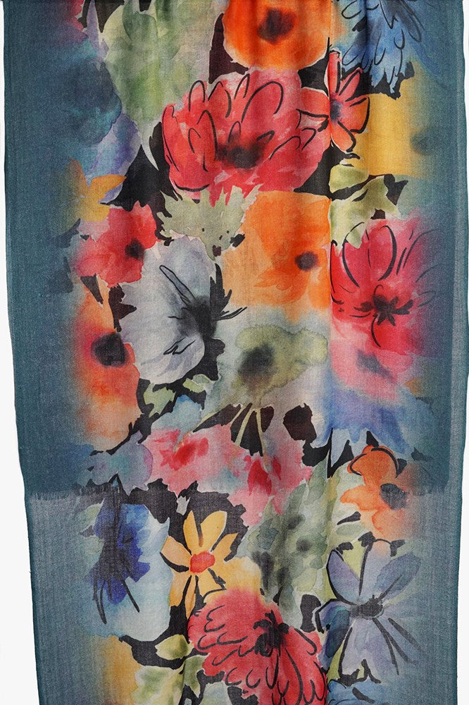Traditional Painted Flowers Scarf WPAF