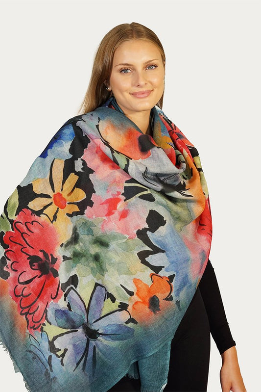 Traditional Painted Flowers Scarf WPAF